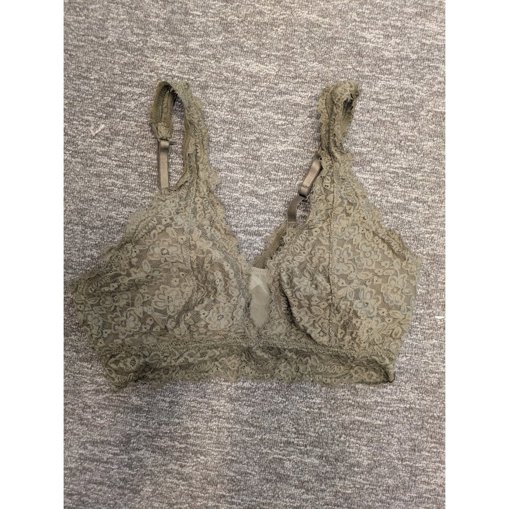 Aerie Bralette Women's Olive Green Floral Lace Adjustable Straps Mesh Lined